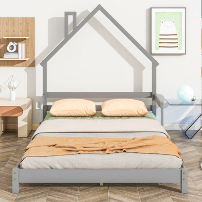 House-Shaped Headboard Bed With Handrails, Slats