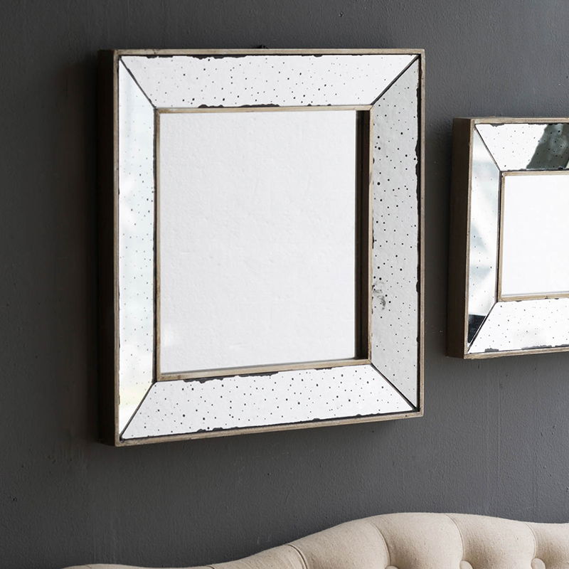 Distressed Silver Square Accent Mirror, Traditional Style Framed Wall Mirror For Living Room - Silver