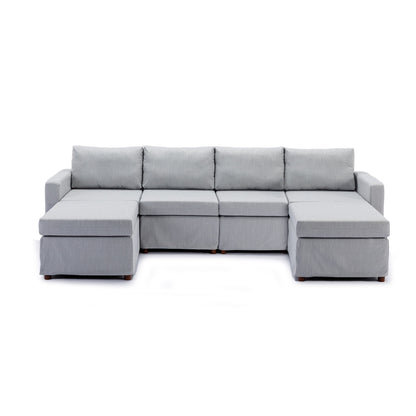 4 Seat Module Sectional Sofa Couch With 2 Ottoman For Living Room, Seat Cushion And Back Cushion Non-Removable And Non-Washable