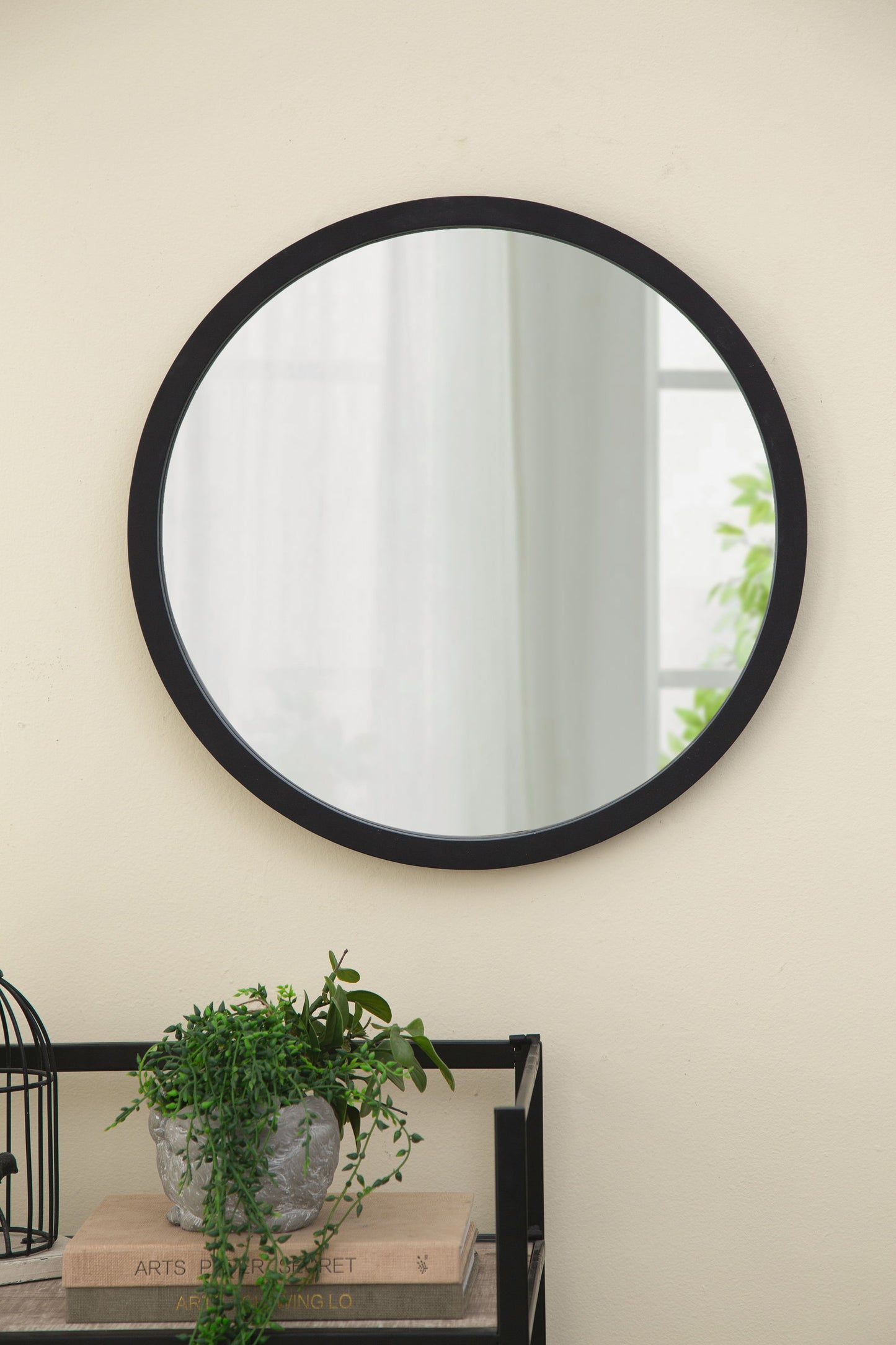 Circle Wall Mirror With Wooden Frame And Walnut Finish, Wall Mirror For Living Room Dining Room