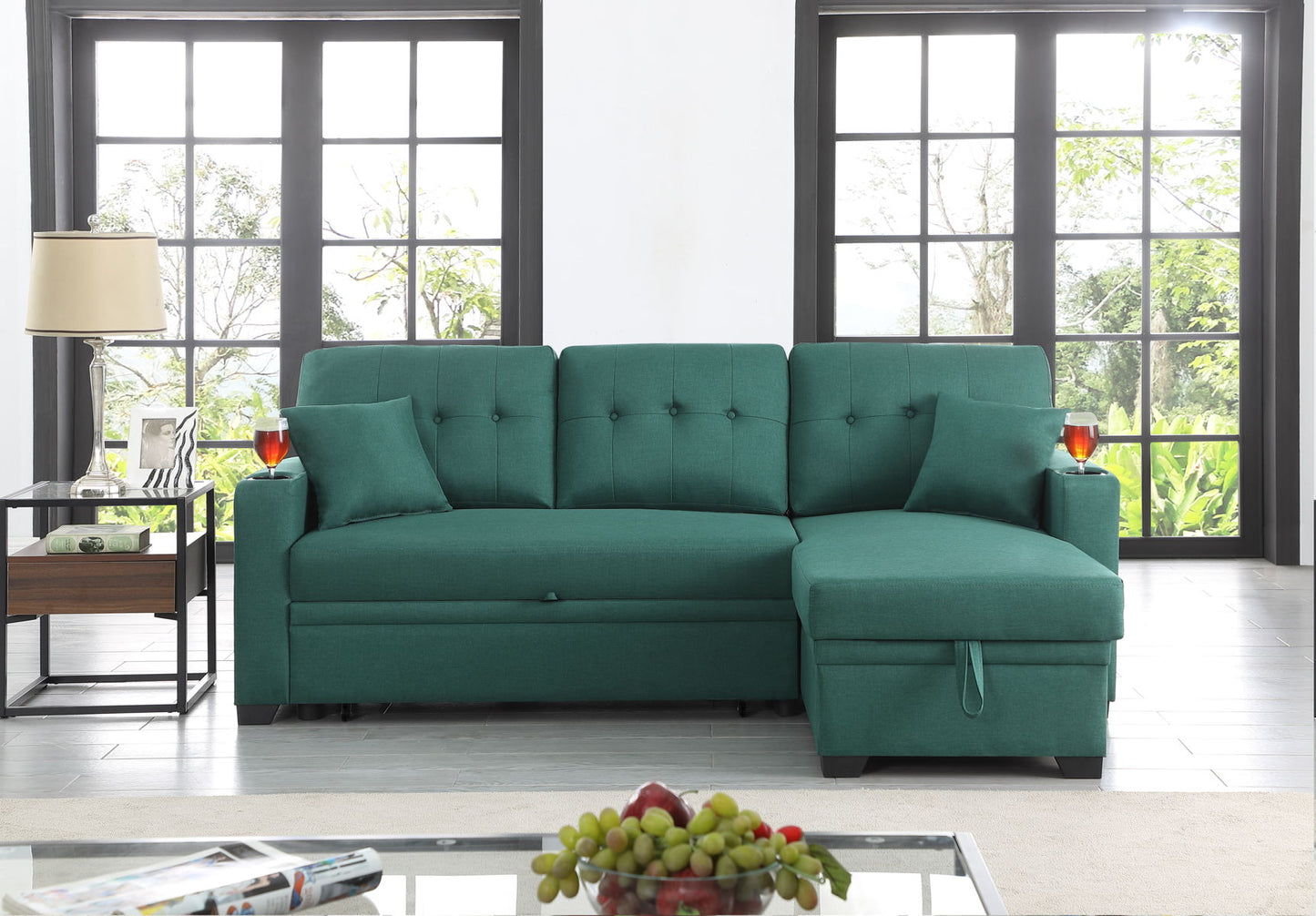 82" Width Sectional With Storage Chaise And Cupholder Armrest