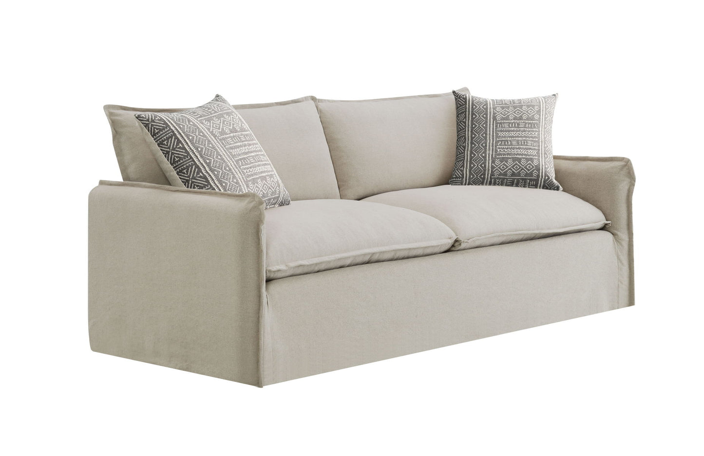 Upendo - Pattern Linen Sofa With 2 Toss Pillows - Beige