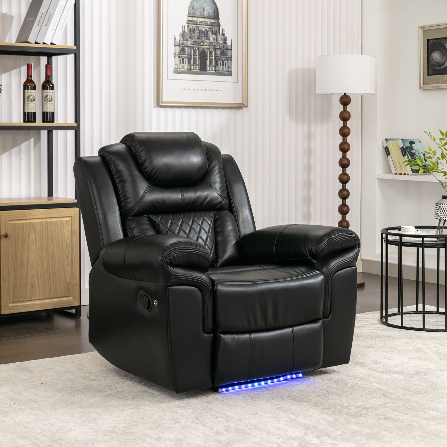 Home Theater Seating Manual Recliner Chair, Led Light Strip For Living Room - Black