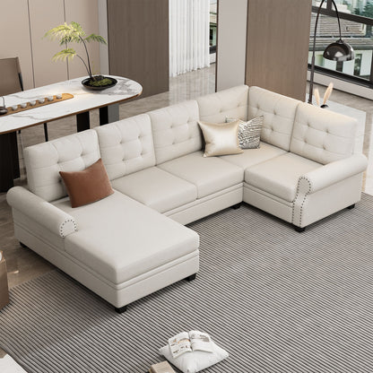 Modern U-Shaped Corner Sectional Sofa Upholstered Linen Sofa Couch For Living Room