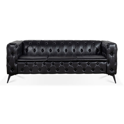 Square Arm Removable Cushion 3 Seater Sofa - Black