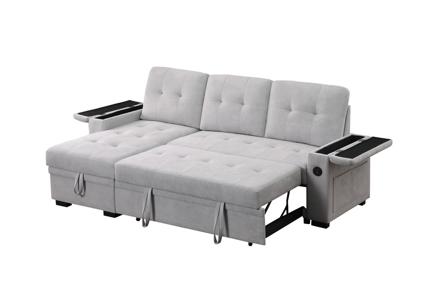 Ashlyn II - 84"W Woven Fabric Reversible Sleeper Sectional Sofa with Storage Chaise