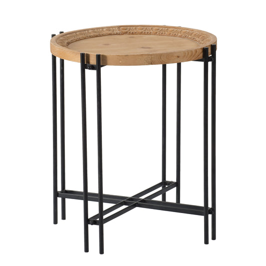 Round Side Table With Wood Top, End Table For Living Room Bedroom - Black Brown