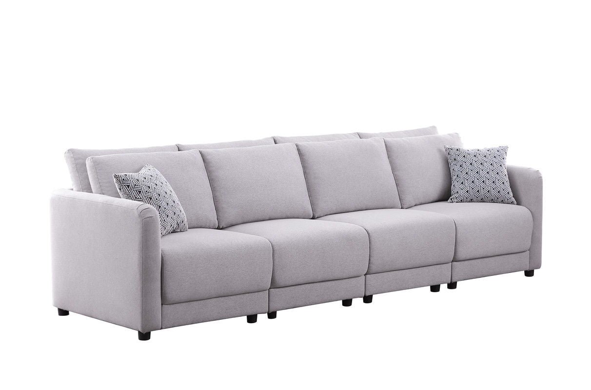 Penelope - Linen Fabric 4-Seater Sofa With Pillows - Light Gray