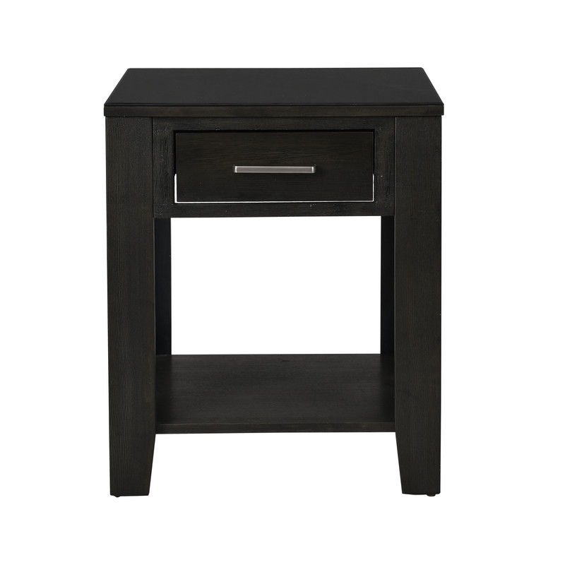 Bruno - 20" Wooden End Table With Tempered Glass Top And Drawer - Ash Gray