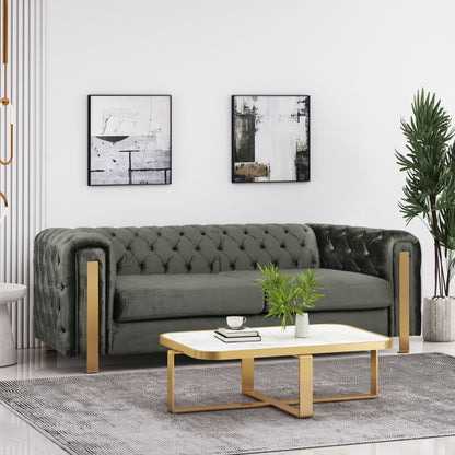 Comfy 3 Sofa With Tufted Back And Arm, Modern For Living Room - Gray