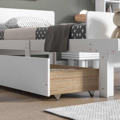 Twin Bed With Footboard Bench, 2 Drawers - White