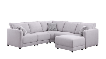 Penelope - Fabric Reversible L-Shape Sectional Sofa With Ottoman And Pillows - Light Gray Linen