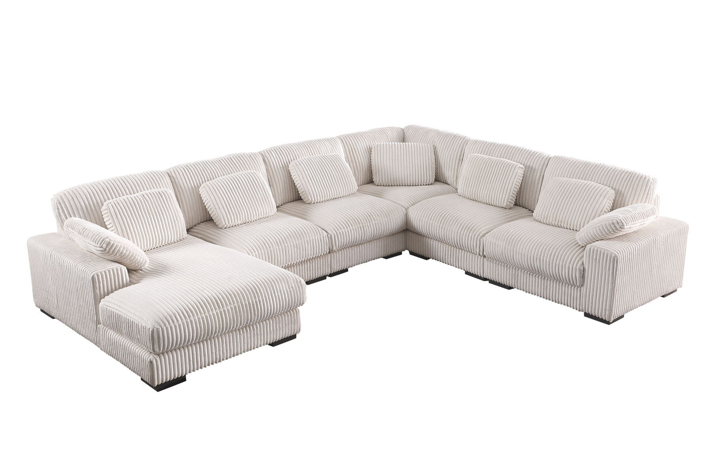 Nadine - Beige Corduroy Corner Sectional Sofa With Left - Facing Chaise