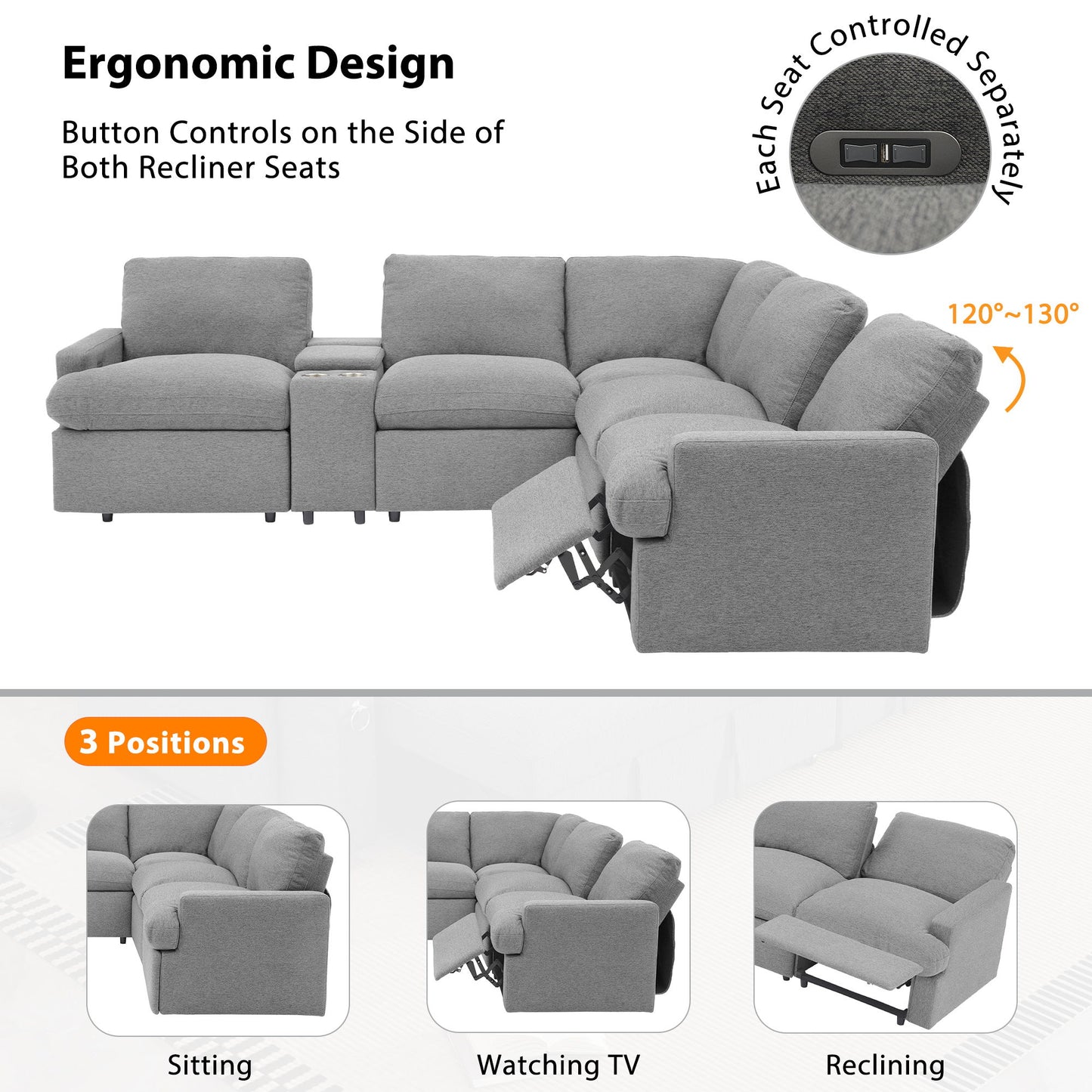 Power Recliner Corner Sofa Home Theater Reclining Sofa Sectional Couches With Storage Box, Cup Holders, USB Ports And Power Socket For Living Room