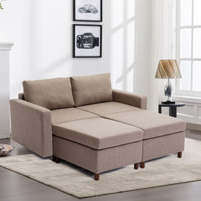 2 Seat Module Sectional Sofa Couch With 2 Ottoman For Living Room, Seat Cushion And Back Cushion Non-Removable And Non-Washable