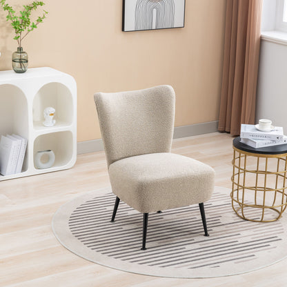 Boucle Upholstered Armless Accent Chair Modern Slipper Chair, Cozy Curved Wingback Armchair, Corner Side Chair