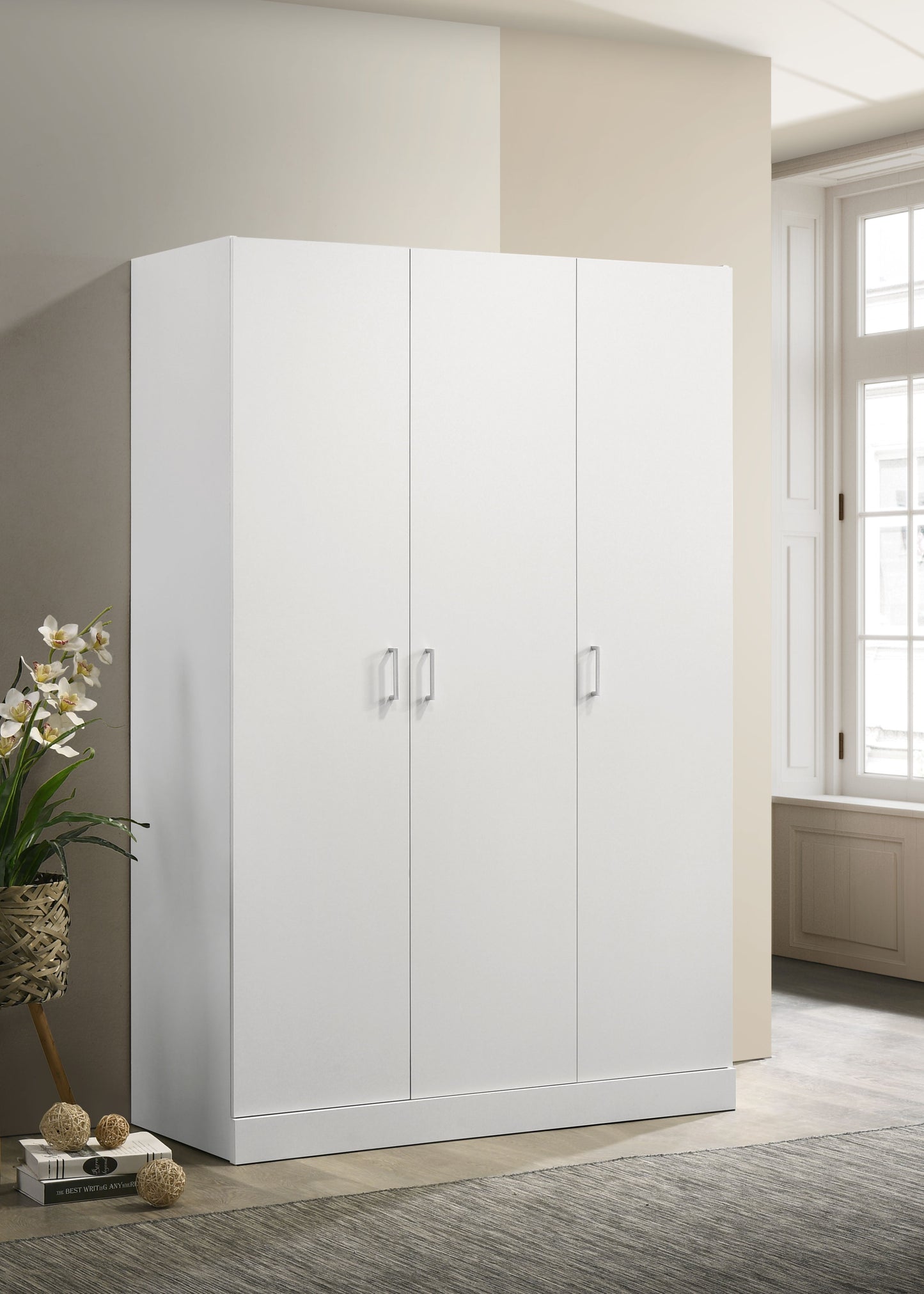 Declan - 3-Door Wardrobe Cabinet Armoire With Storage Shelves And Hanging Rod - White