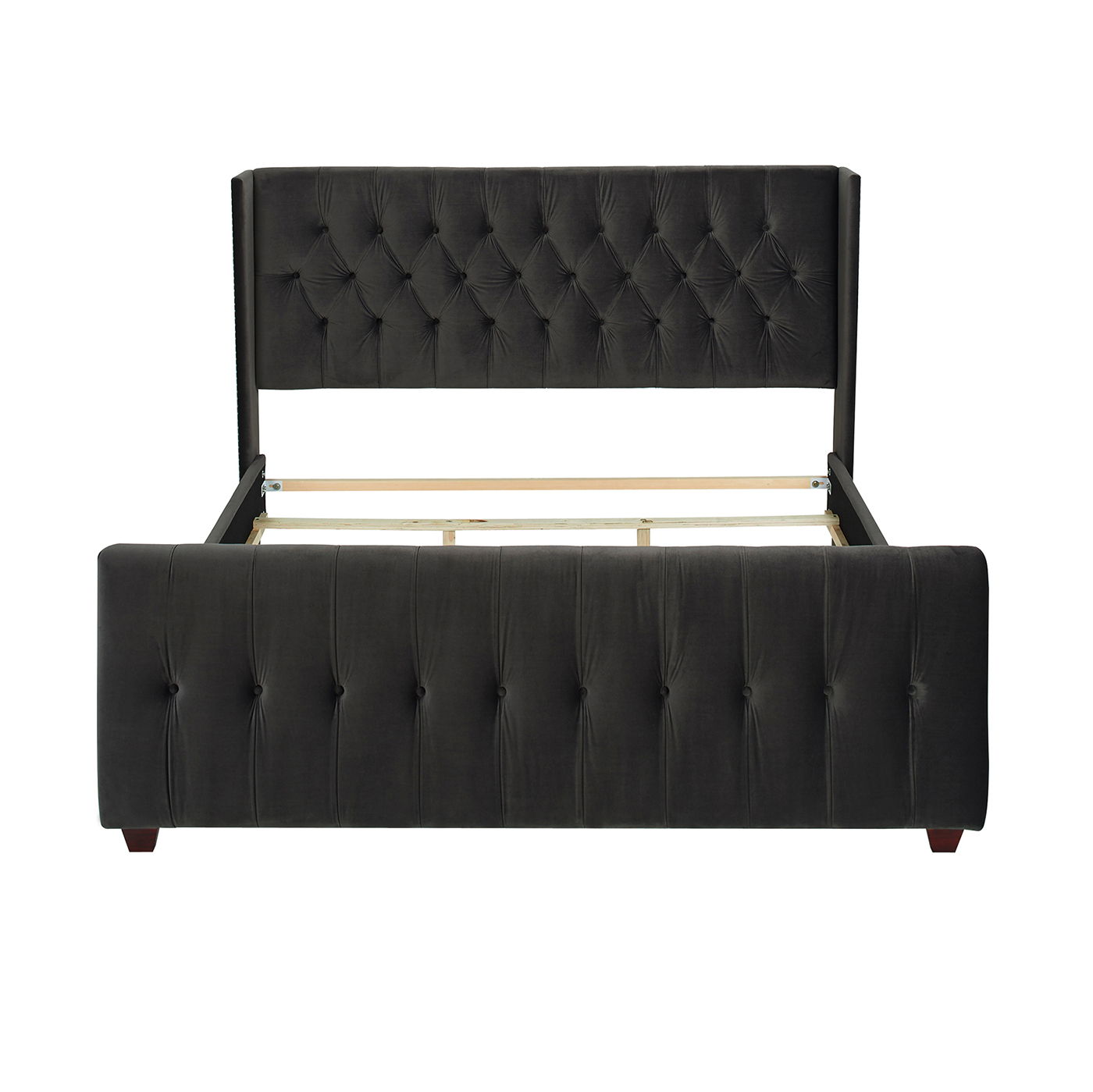 David - King Tufted Wingback Bed - Dark Charcoal Gray