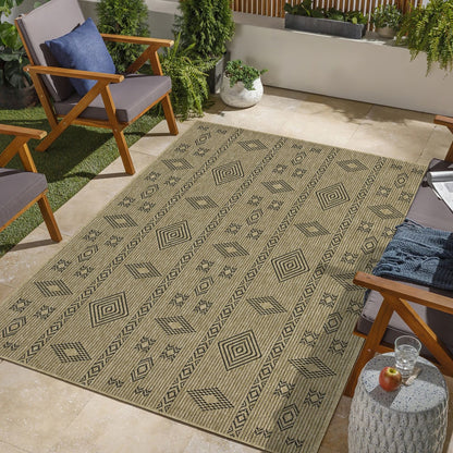 Earth - 7'10" X 10'3" Indoor / Outdoor Area Rug - Natural / Black