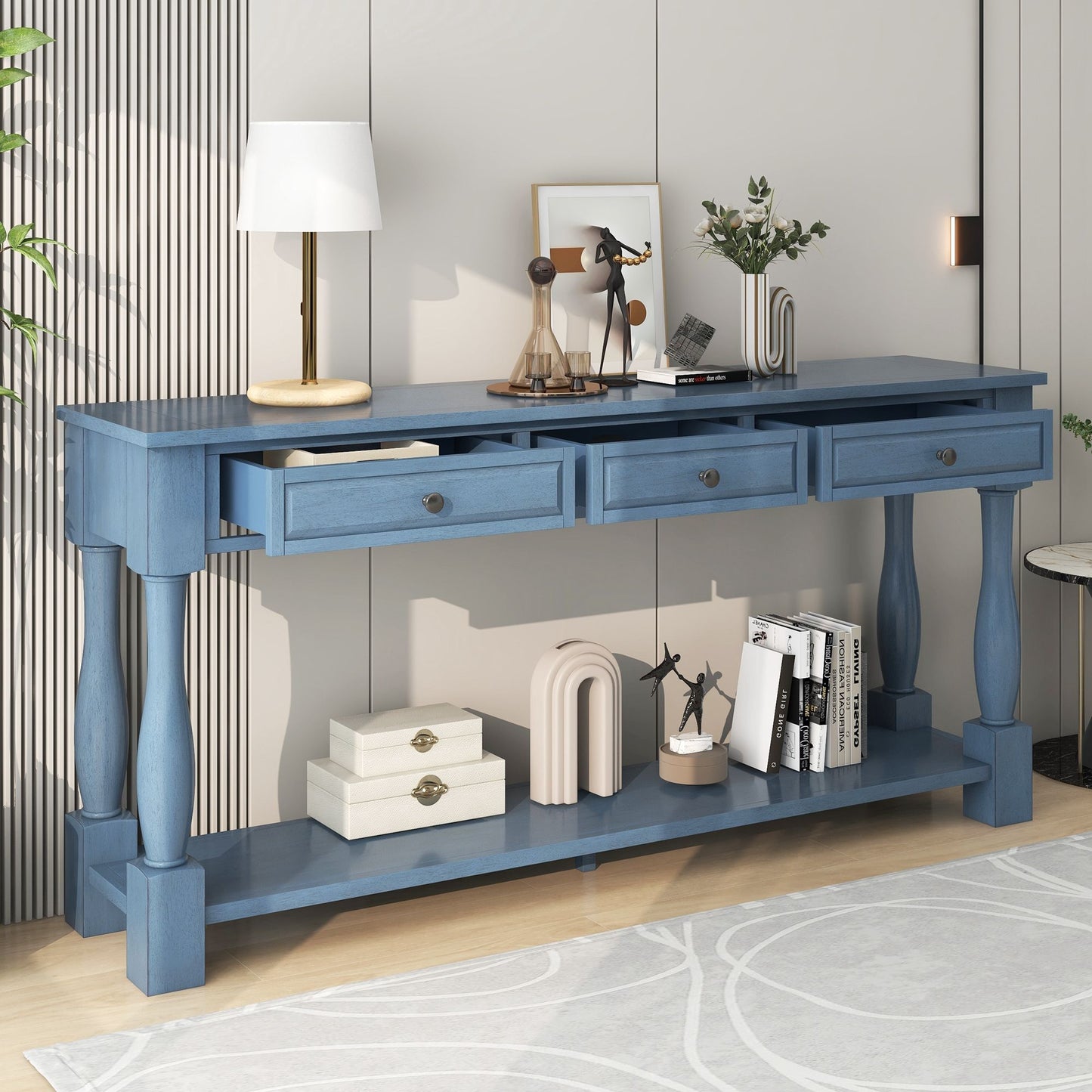 Console Table Long Console Table With Drawers And Shelf For Entryway, Hallway, Living Room