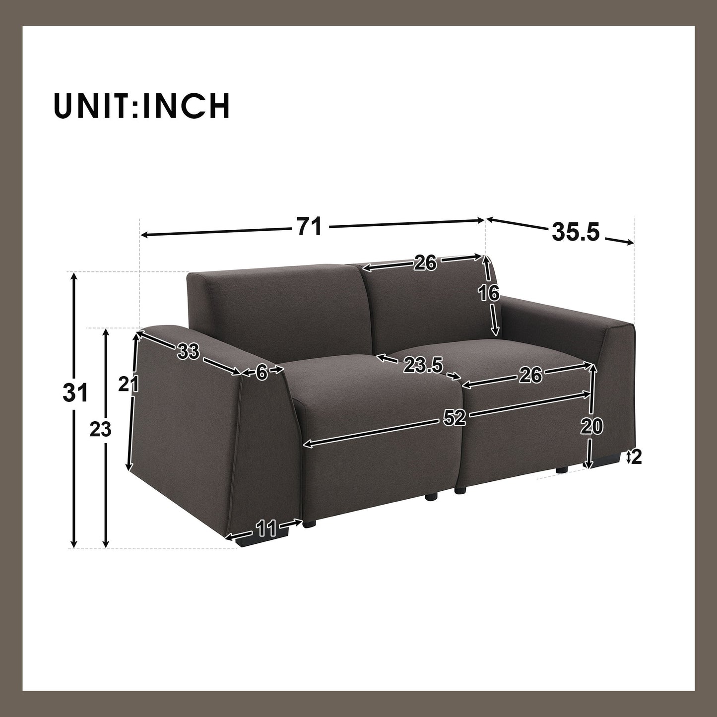 Modern Linen Sofa, Stylish And Minimalist 2-3 Seat Couch, Easy To Install, Exquisite Loveseat With Wide Armrests For Living Room