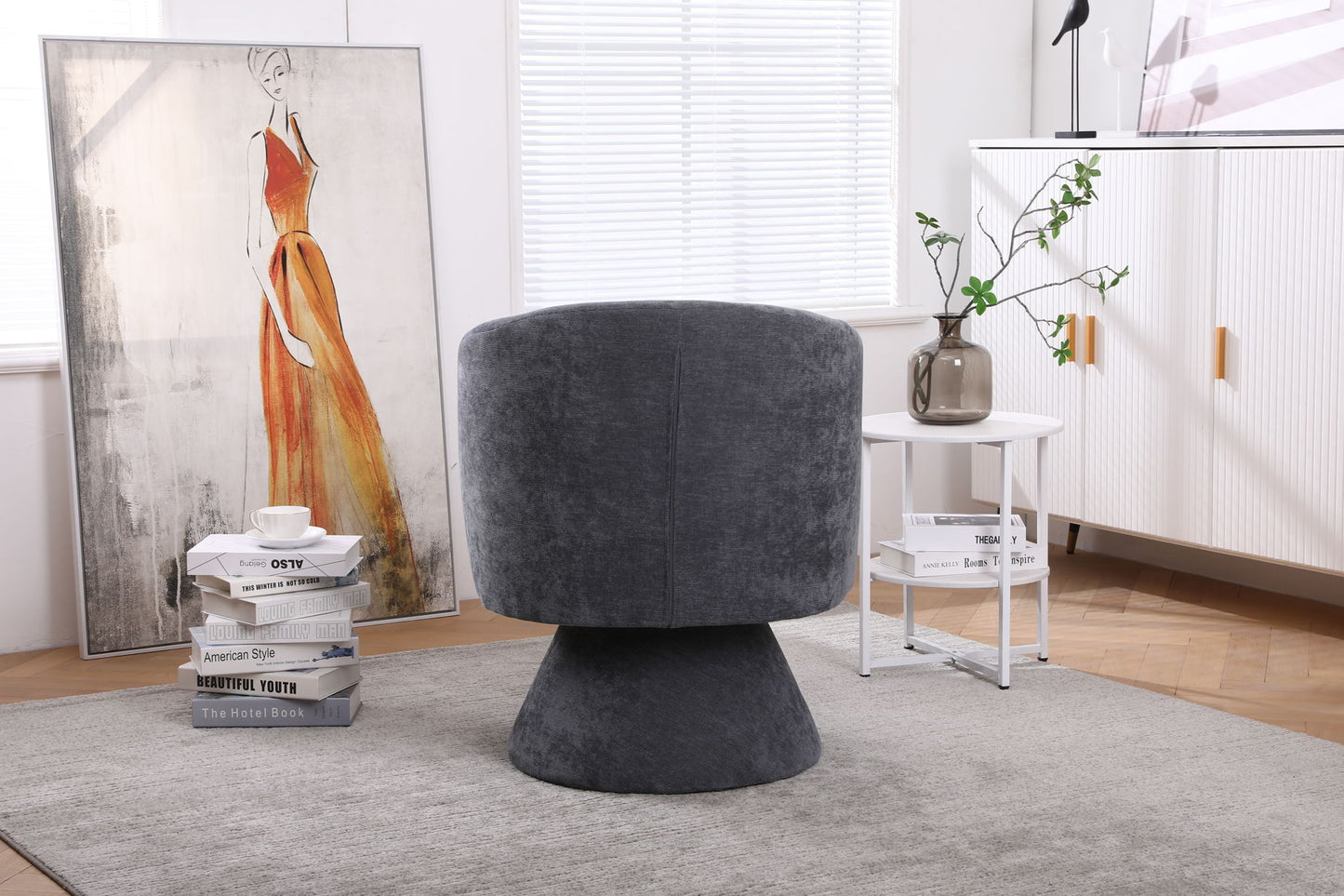 Swivel Accent Chair, Armchair Round Barrel Chair In Fabric For Living Room Bedroom