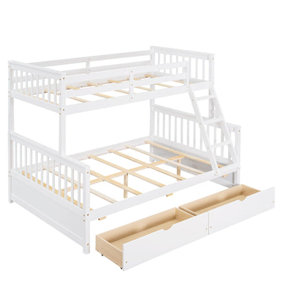 Twin Over Full Bunk Bed With Ladders And Two Storage Drawers