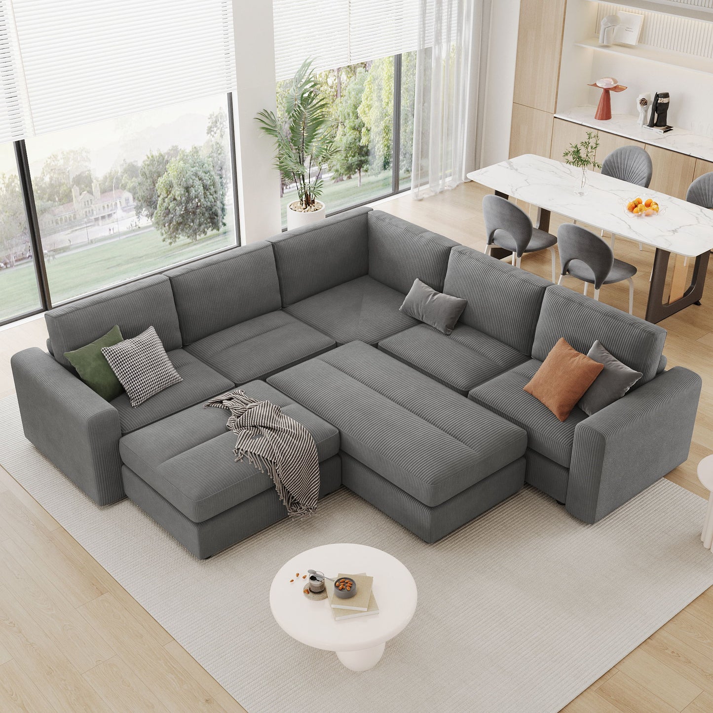 Sectional Couch Sofa Bed Modular Sofa With Two Movable Ottomans For Living Room