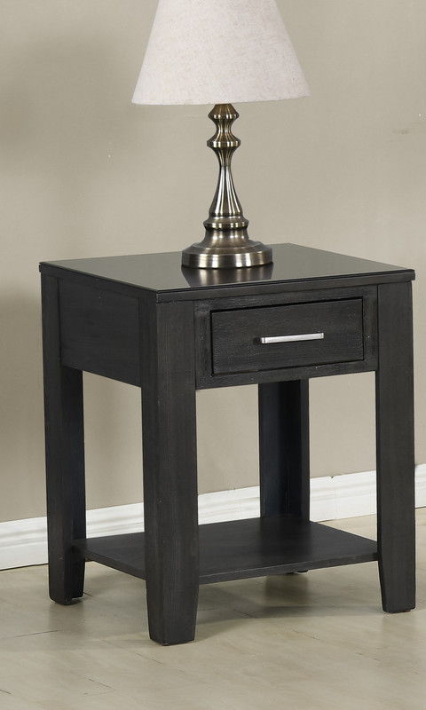 Bruno - 20" Wooden End Table With Tempered Glass Top And Drawer - Ash Gray