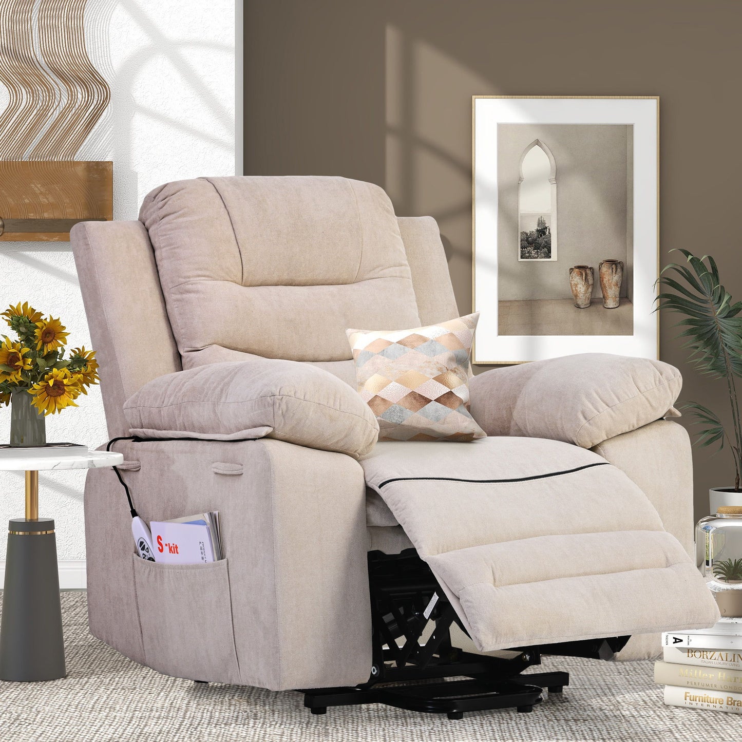 Massage Recliner, Power Lift Chair With Adjustable Massage And Heating Function, Recliner Chair With Infinite Position And Side Pocket For Living Room