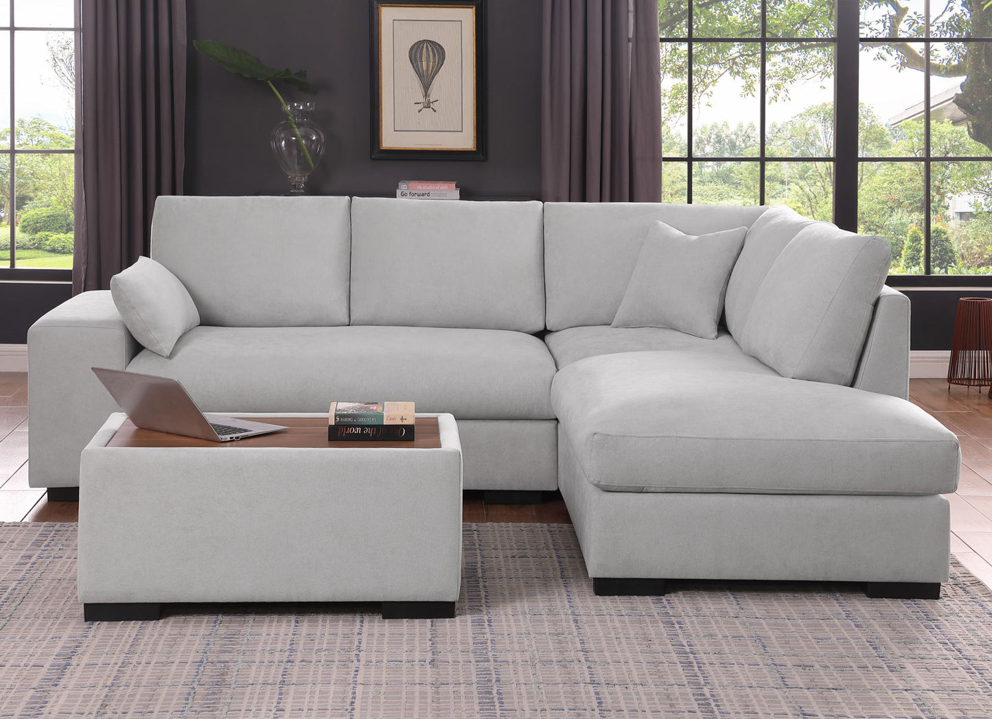 Joshua - 100" Sectional Sofa with Right Facing Chaise and Console Ottoman