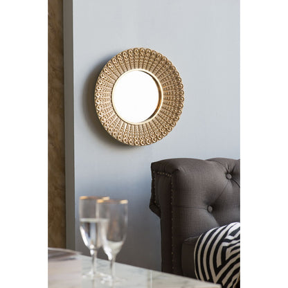 Beaded Sunburst Mirror, Round Accent Wall Mirror For Living Room, Entryway, Bathroom, Office, Foyer - Gold