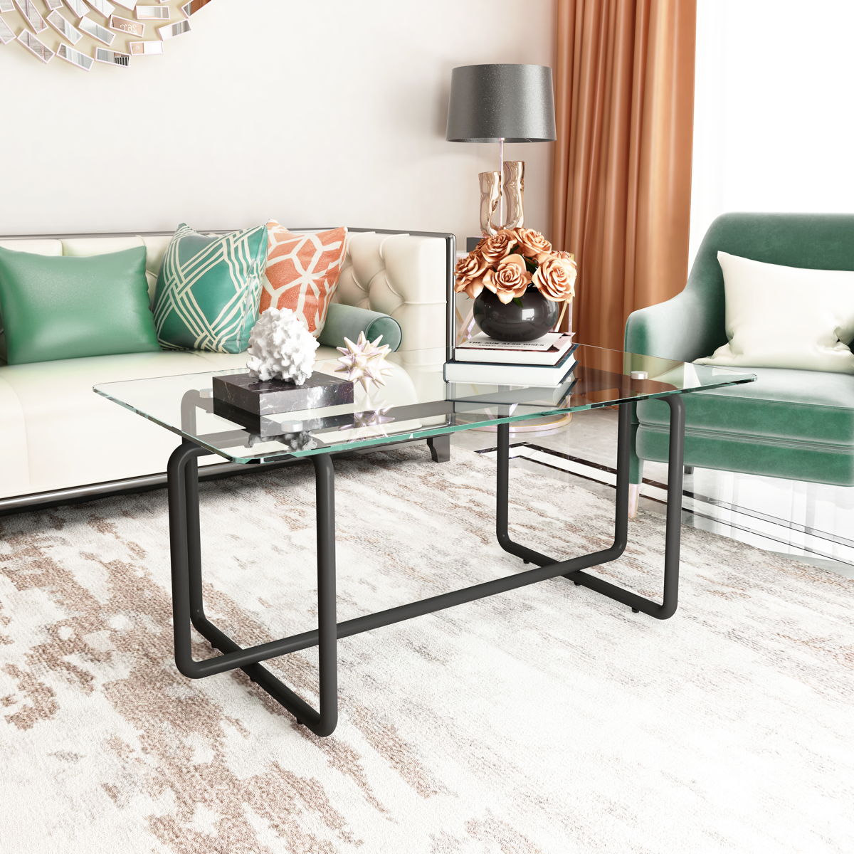 Modern Tempered Glass Tea Table Coffee Table, Table For Living Room