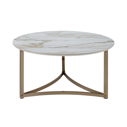 Aziz - Sintered Stone Top End Table - White / Champagne