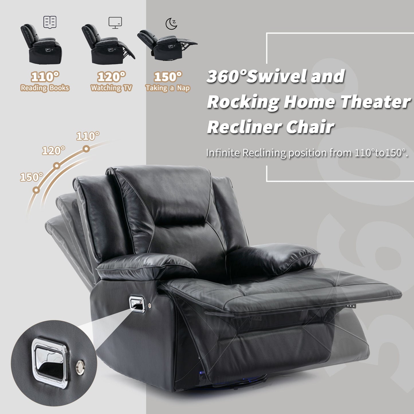 3 Seater Home Theater Recliner Manual Recliner Chair With A Led Light Strip Two Built-In Cup Holders For Living Room