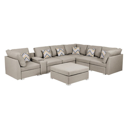 Amira - Fabric Reversible Modular Sectional Sofa With USB Console And Ottoman