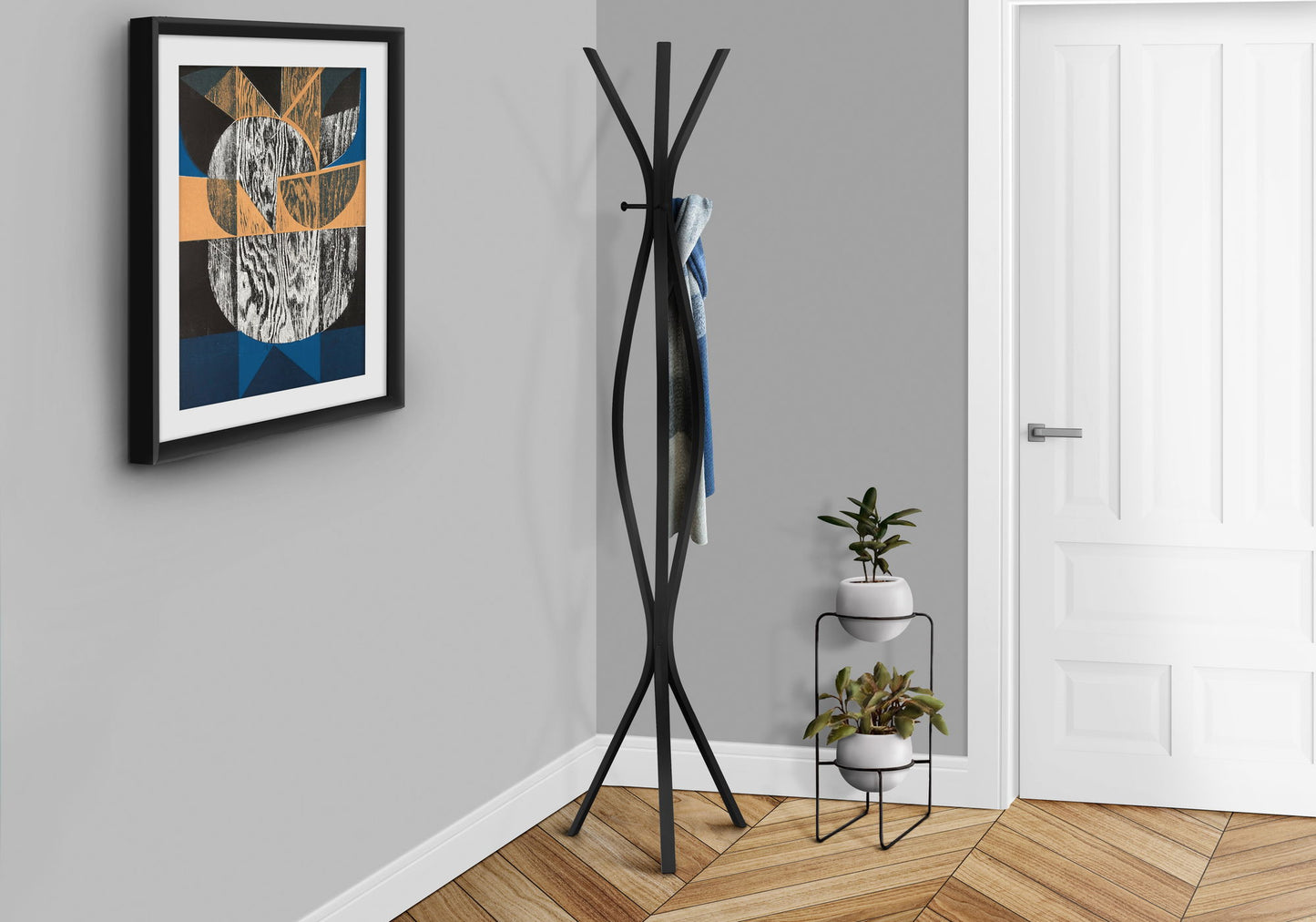 Coat Rack, Hall Tree, Free Standing, 3 Hooks For Entryway, Contemporary & Modern - Black