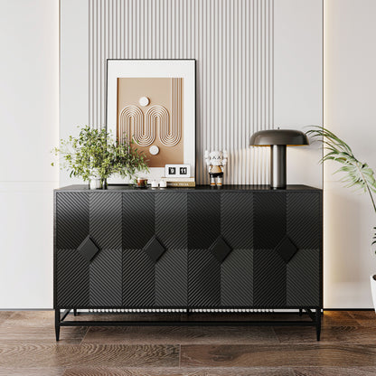 Accent Lacquered 4 Door Wooden Cabinet Sideboard Buffet Server Cabinet Storage Cabinet, For Living Room, Entryway, Hallway, Office, Kitchen And Dining Room - Matte Black