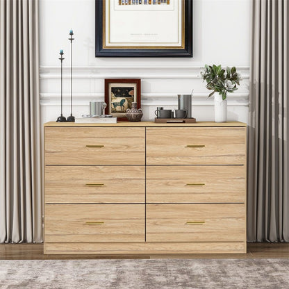 Modern 6 Drawer Dresser For Bedroom, Ample Storage Wide Chest Of Drawers, Sturdy & Safe