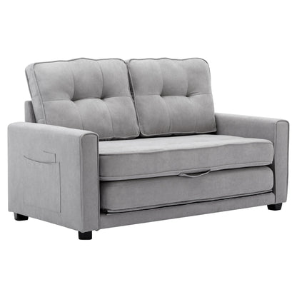 Loveseat Sofa With Pull-Out Bed Modern Upholstered Couch With Side Pocket For Living Room Office