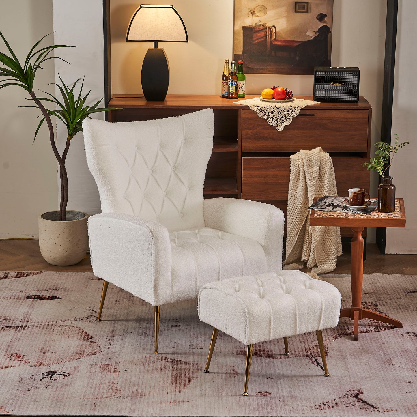 Modern Accent Chair With Ottoman, Comfy Armchair For Living Room, Bedroom, Apartment