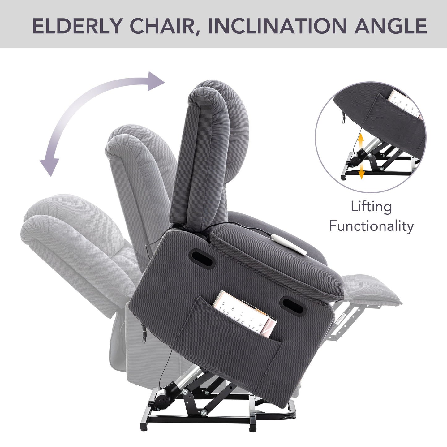 Massage Recliner, Power Lift Chair For Elderly With Adjustable Massage And Heating Function, Recliner Chair With Infinite Position And Side Pocket For Living Room