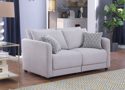 Penelope - Fabric Loveseat With Pillows - Light Gray Linen