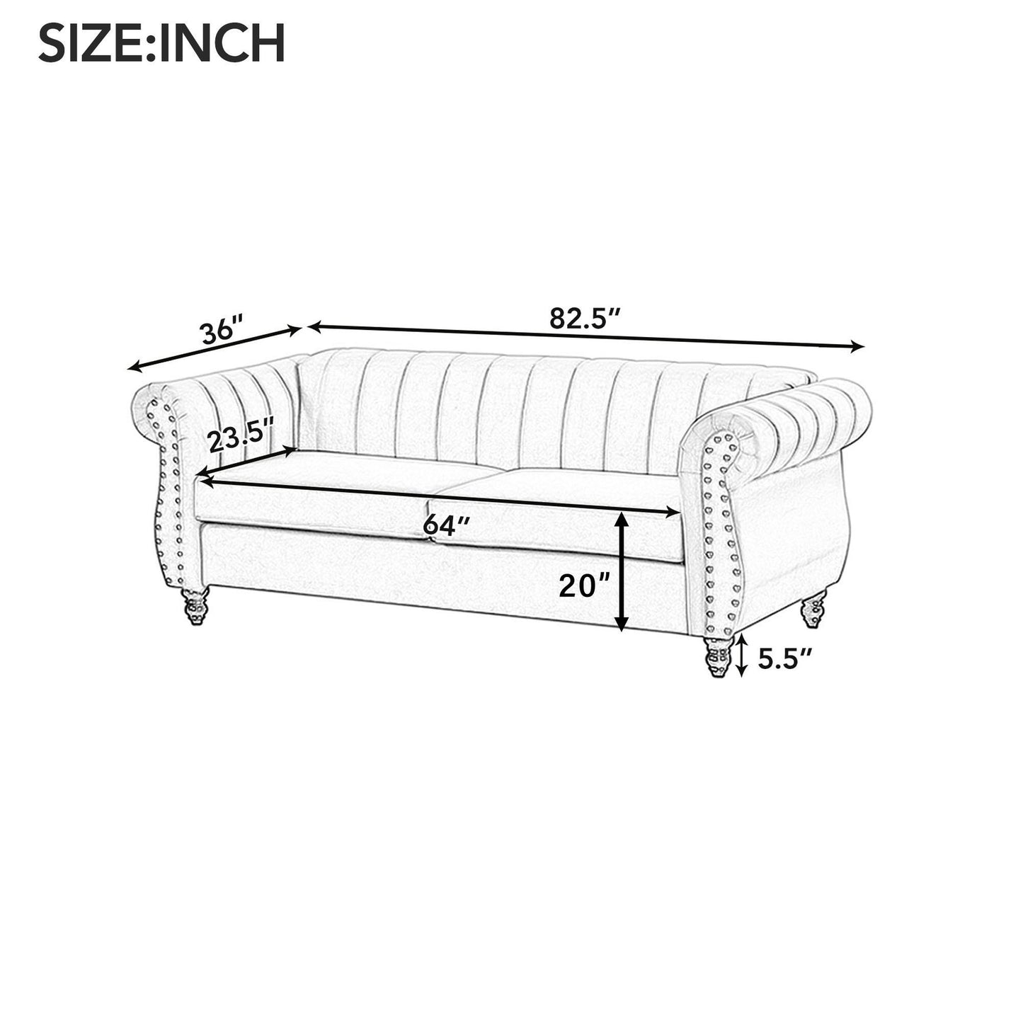 Modern Sofa Dutch Fluff Upholstered Sofa & Solid Wood Legs, Buttoned Tufted Backrest