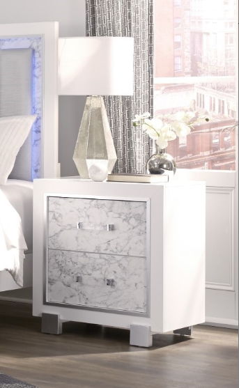 Skye - Marble Nightstand - White