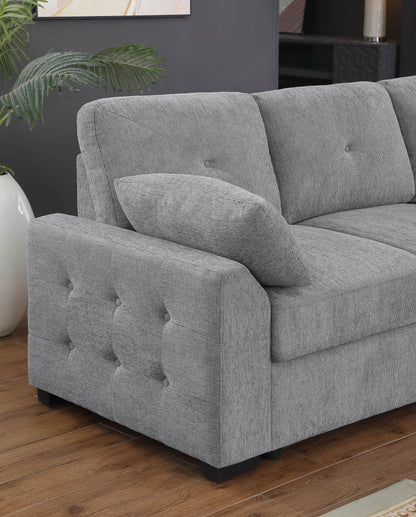 Nyhan - Upholstered Corner Sectional With Pull Out Loveseat And Storaged Chaise - Light Gray